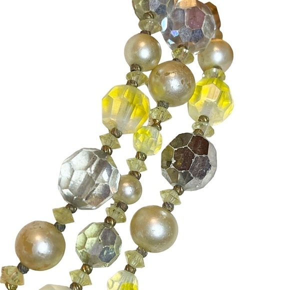 Vendome Yellow & Grey Aurora Borealis Crystal & Pearl Beaded Long Wrap Necklace - Picture 6 of 10